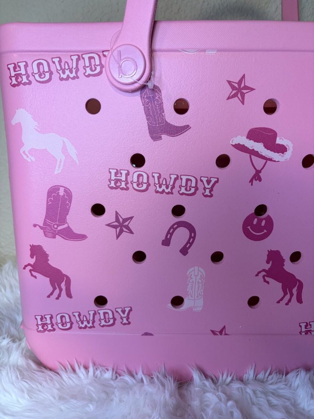 Bogg Bag XL Pink Howdy Cowgirl Tote Western Beach Bag NWT - Picture 3 of 6